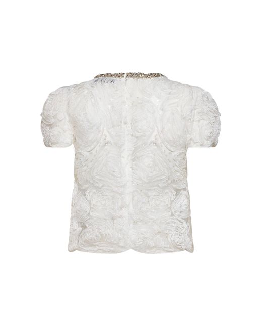 Self-Portrait White Sequin Tulle And Lace Top