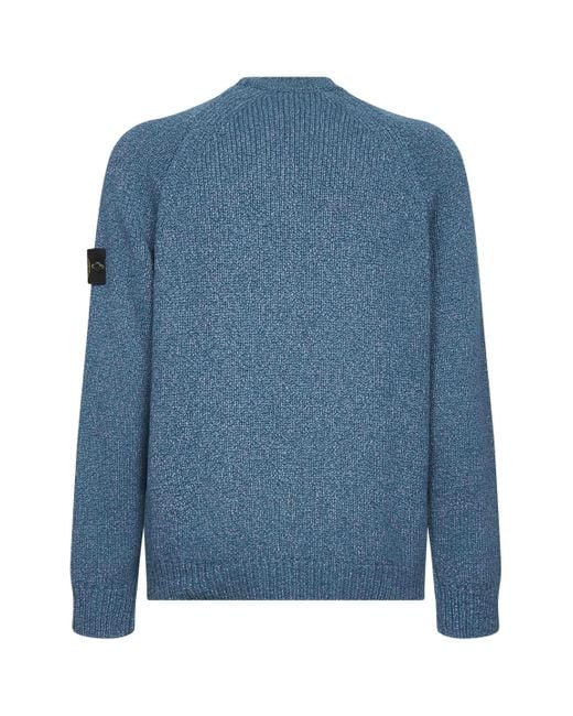 Stone Island Blue Crewneck Sweater With Raglan Sleeves for men
