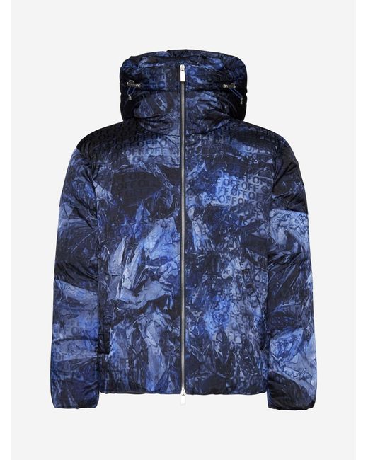 Off White c o Virgil Abloh Logo tape Jacquard Down Jacket in Blue