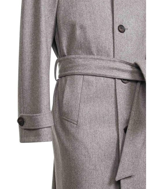 D 40 Gray Stone Virgin Wool Belted Coat for men