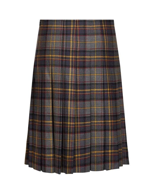 Etro Gray Stretch Wool Plaid Pleated Short Skirt