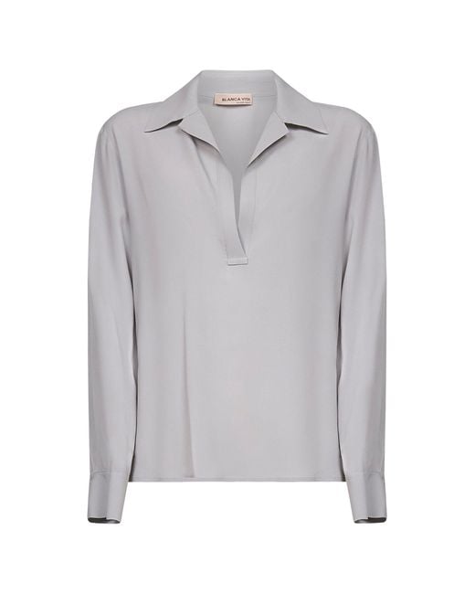 Blanca Vita Gray Silk Blend Toles Blouse