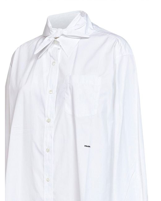 Prada Abbigliamento White Poplin Oversized Shirt With Striped Cuffs