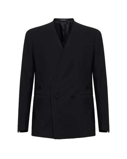 Tagliatore Black Stretch Virgin Wool Blend Cannes Double-Breasted Blazer for men