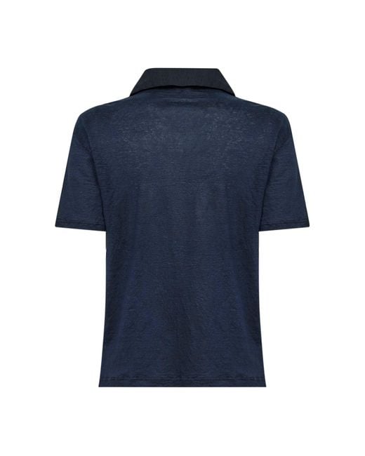 Blanca Vita Blue Linen Short-Sleeved Polo Shirt<Br