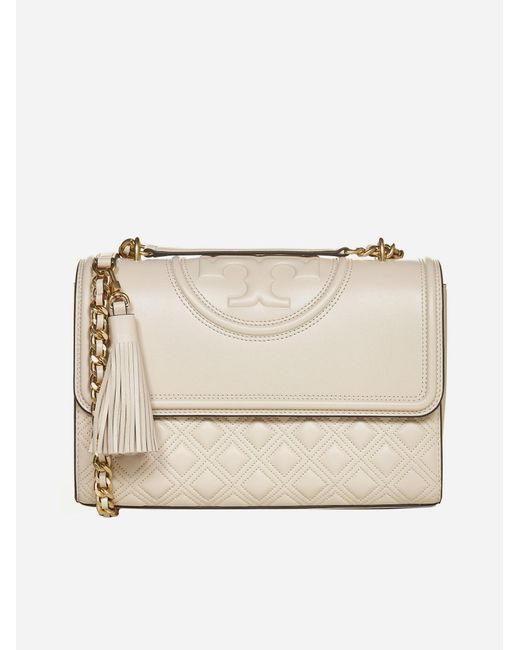 Tory Burch Natural Fleming Convertible Leather Bag