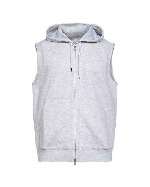 Brunello Cucinelli Gray Pearl Double Fleece Hooded Vest for men