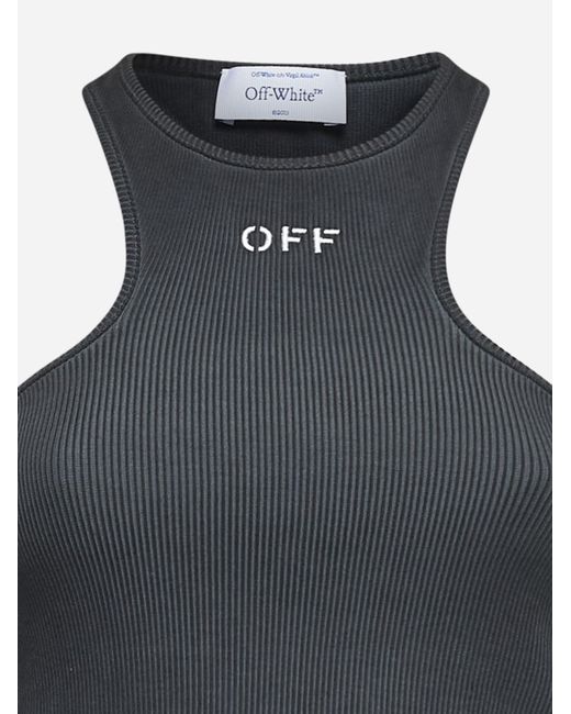 Off White c o Virgil Abloh Grey Off Logo Ribbed Crop Top in Black Lyst UK