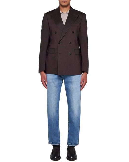 Tagliatore Purple Linen And Wool-Blend Double-Breasted Blazer for men