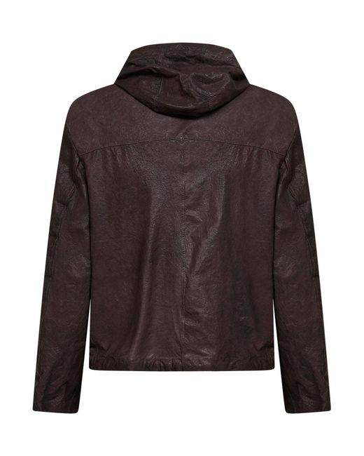 Salvatore Santoro Brown Coffee Crinkled Leather Hooded Jacket for men