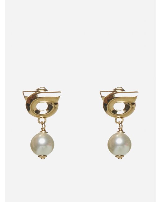 Ferragamo White Gancini Pearl Earrings