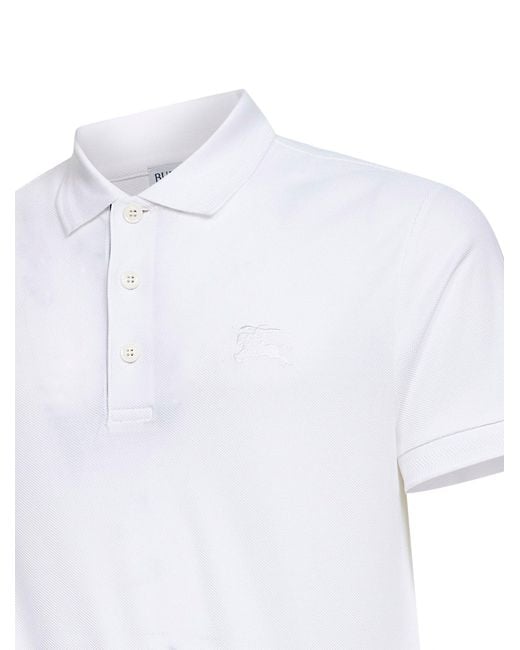 Burberry White Cotton Pique Polo Shirt With Ekd Embroidery for men