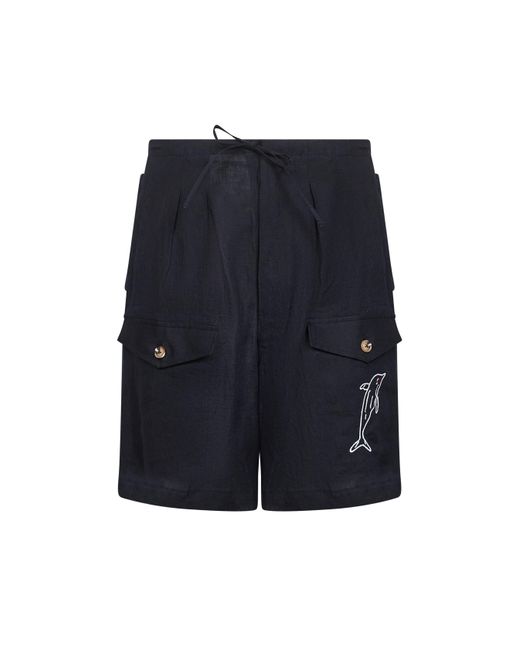 HANDLE WITH FREEDOM X HOLY CAFTAN Blue Linen Forever Dolphin Bermuda Shorts for men