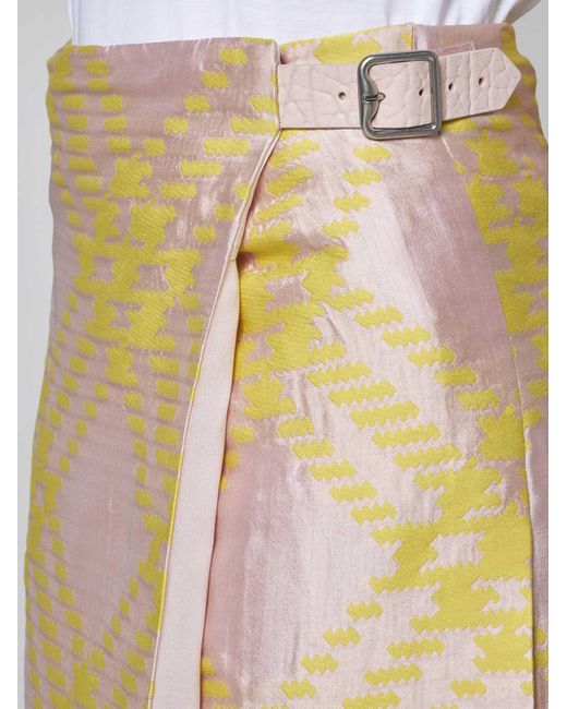 Burberry Yellow Check Linen-blend Kilt Skirt