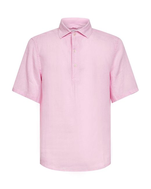 Mc2 Saint Barth Pink Linen Raphael Short-Sleeved Polo Shirt for men