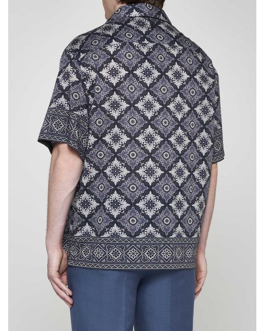 Etro Blue Geometric Print Silk Shirt for men