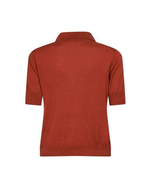Blanca Vita Red Silk Knit Short-Sleeved Polo Shirt