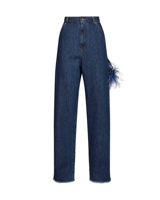 DARKPARK Blue Lisa Wide-Leg Jeans With Feather Details