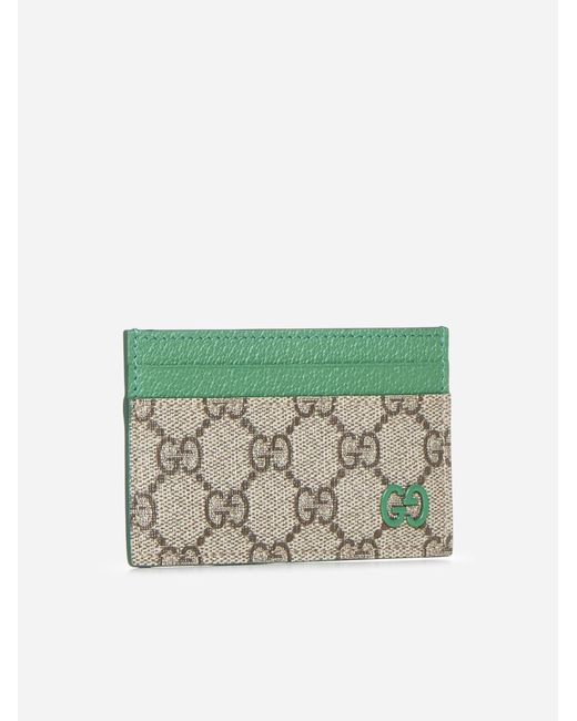Gucci Green GG Fabric And Leather Card Case for men