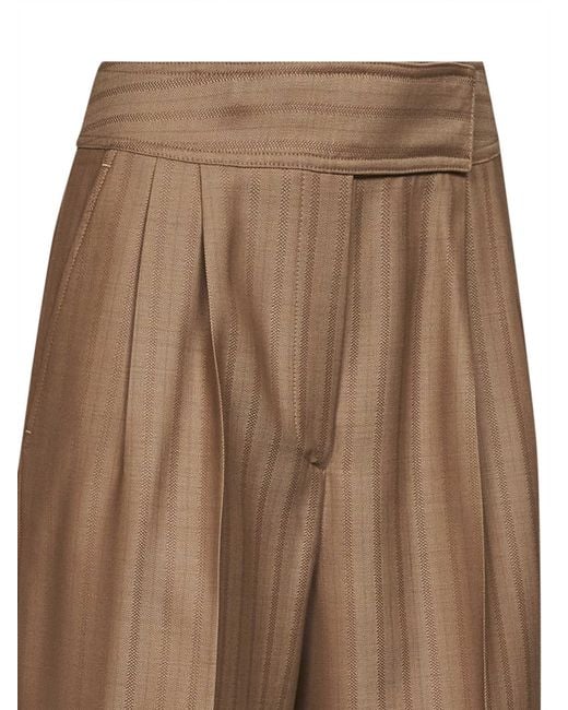 Etro Brown Camel Striped Wool Jacquard Double-Pleat Trousers