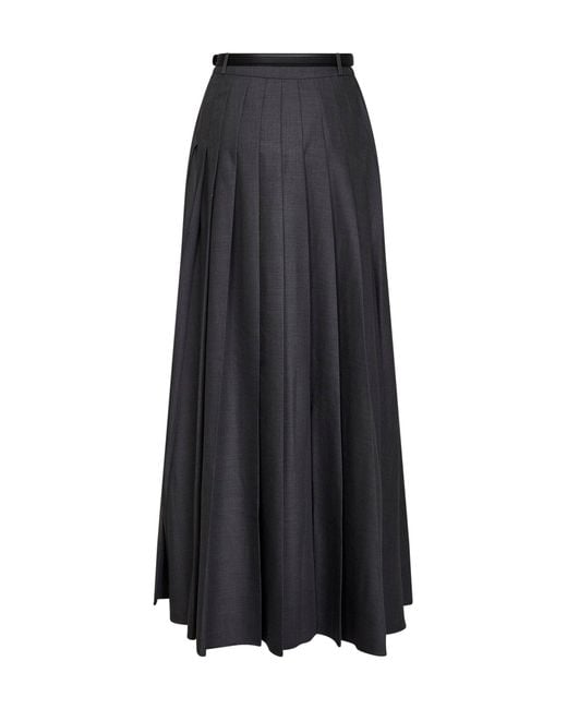 Self-Portrait Black Wool Blend Belted Pleated Maxi Skirt
