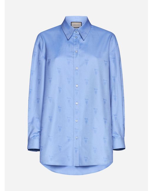 Gucci Blue Logo Cotton Shirt