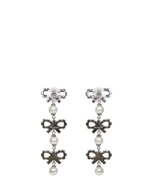 Self-Portrait White Micro Bow Pearl Tiered Earrings
