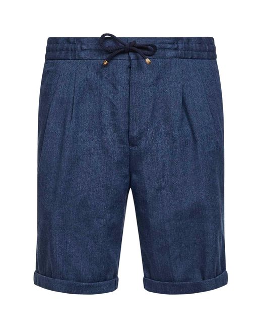 Brunello Cucinelli Blue Linen And Virgin Wool Chevron Bermuda Shorts for men