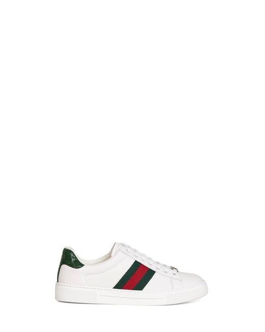 Gucci White Leather Ace Sneakers With Web Detail