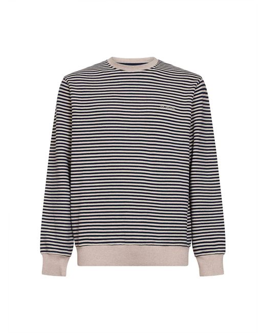 Mc2 Saint Barth White And Cream Striped Cotton And Linen Ponza Sweatshirt for men
