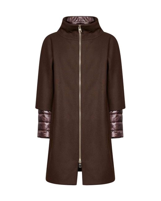Herno Brown Dark Chocolate Ecowool And Ultralight Nylon Coat