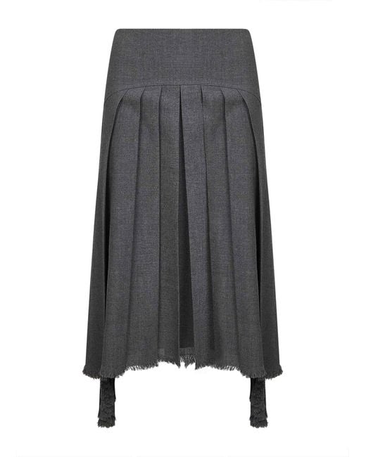 Jil Sander Gray Wool Canvas Pleated Midi Skirt