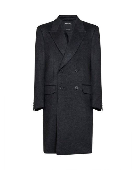 Zegna Blue Oasi Cashmere Beaver Double-Breasted Coat for men