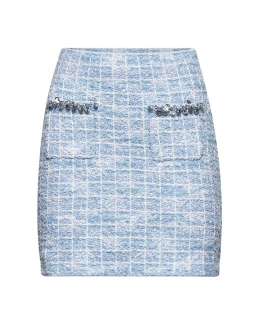 Self-Portrait Blue Light Sequin Check Tweed Mini Skirt