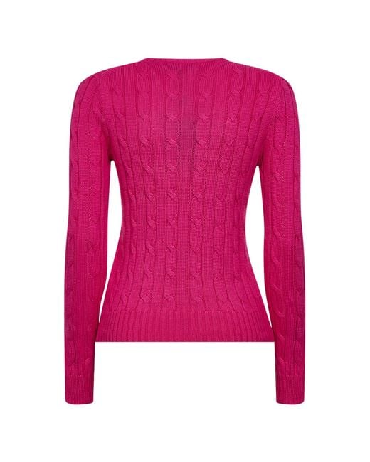 Polo Ralph Lauren Pink Accent Cable-Knit Cotton Crewneck Sweater