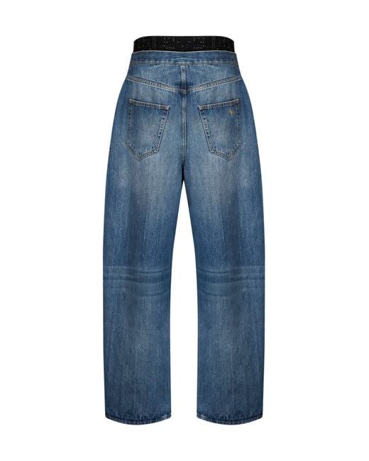 The Attico Blue Cotton Denim Double Waistband Jeans