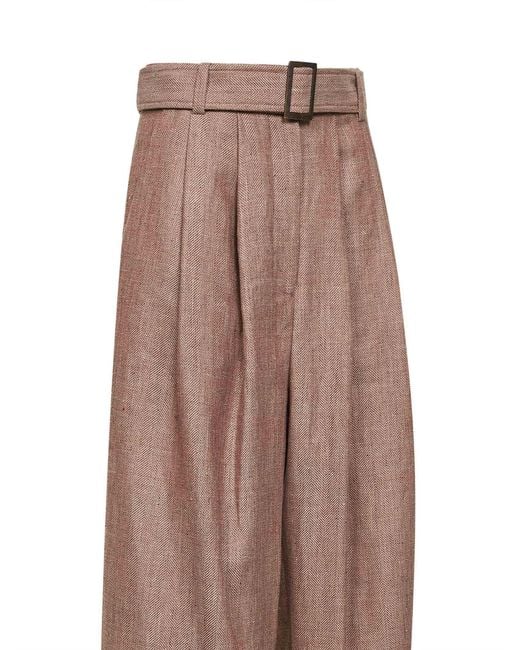 Batakovic Natural Chevron Wool Blend Portofino Belted Trousers