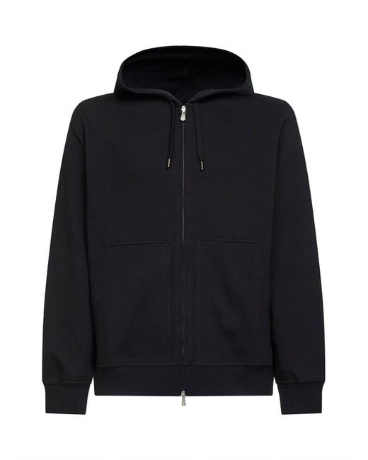 Brunello Cucinelli Black Techno Fleece Zip-Up Hoodie for men