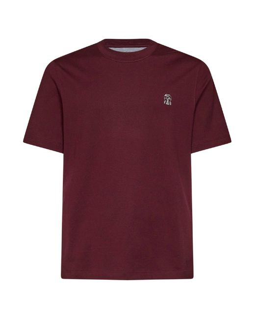 Brunello Cucinelli Red Crewneck T-Shirt Cotton for men