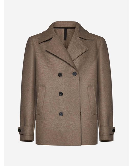 Harris Wharf London Brown Wool Double-breasted Peacoat for men