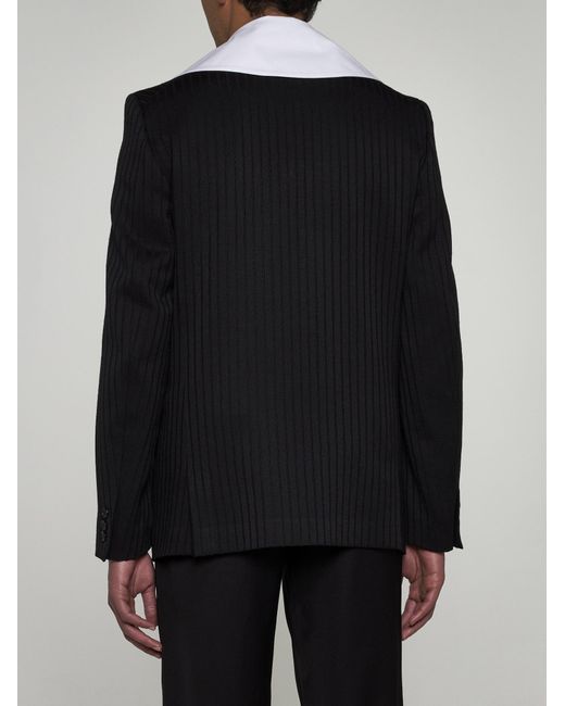 Comme des Garçons Black Pinstriped Single-breasted Wool Blazer for men