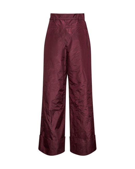 Fendi Purple Burgundy Silk Taffeta High-Rise Trousers