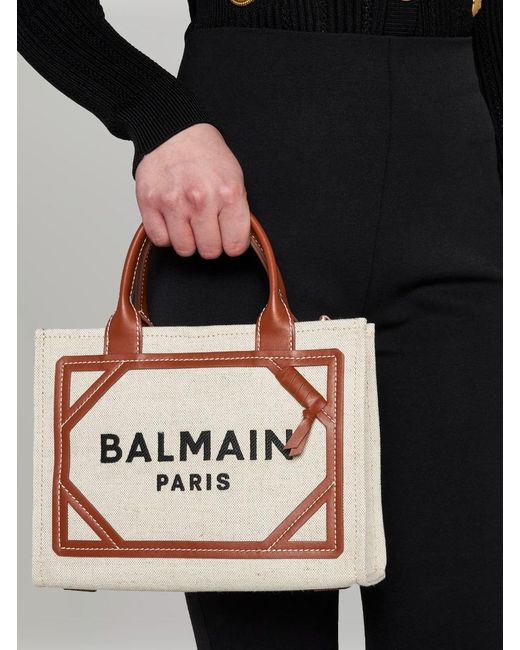 Balmain White B-army Shopper Small Canvas Bag