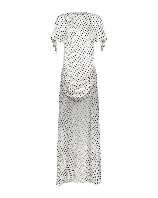 Stella McCartney White And Polka Dot Satin Asymmetric Long Dress