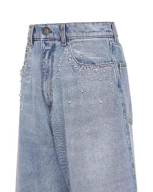 GIUSEPPE DI MORABITO Blue Denim Crystal-Embellished Baggy Jeans
