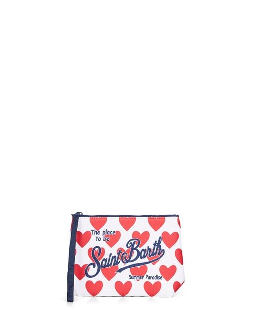 Mc2 Saint Barth Red And Aline Heart-Print Clutch Bag