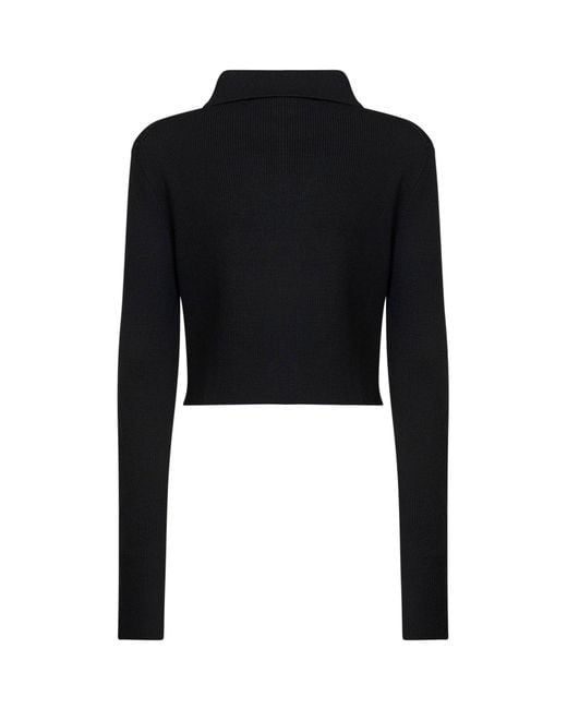 Jil Sander Black Merino Wool Cropped Cardigan With Cut-Outs