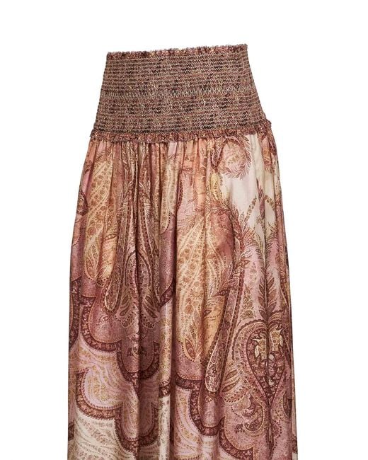 Zimmermann Multicolor Tapestry-Print Burgundy Silk Habotai Wanderlust Maxi Skirt