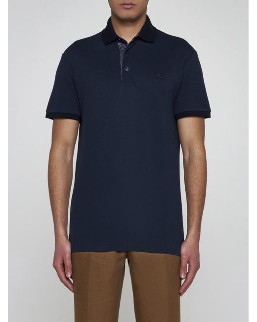 Etro Blue Logo Cotton Polo Shirt for men