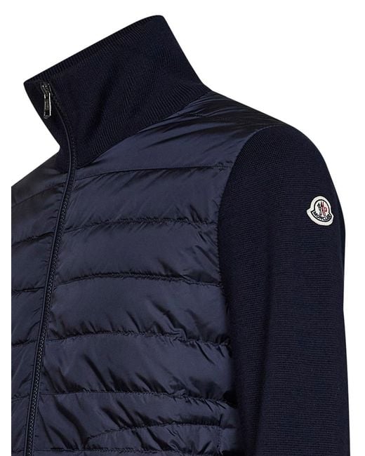 Moncler Blue Wool Blend Zip-Up Padded Cardigan for men